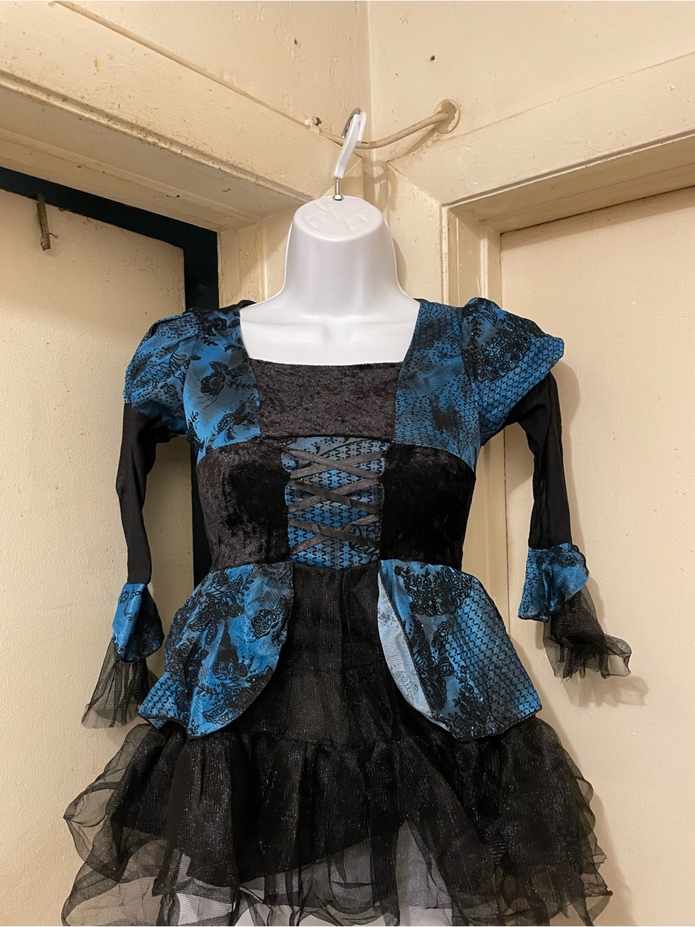 Girls Halloween Costume Dress Size S 4-6 Blue Black Gothic Corset Tutu